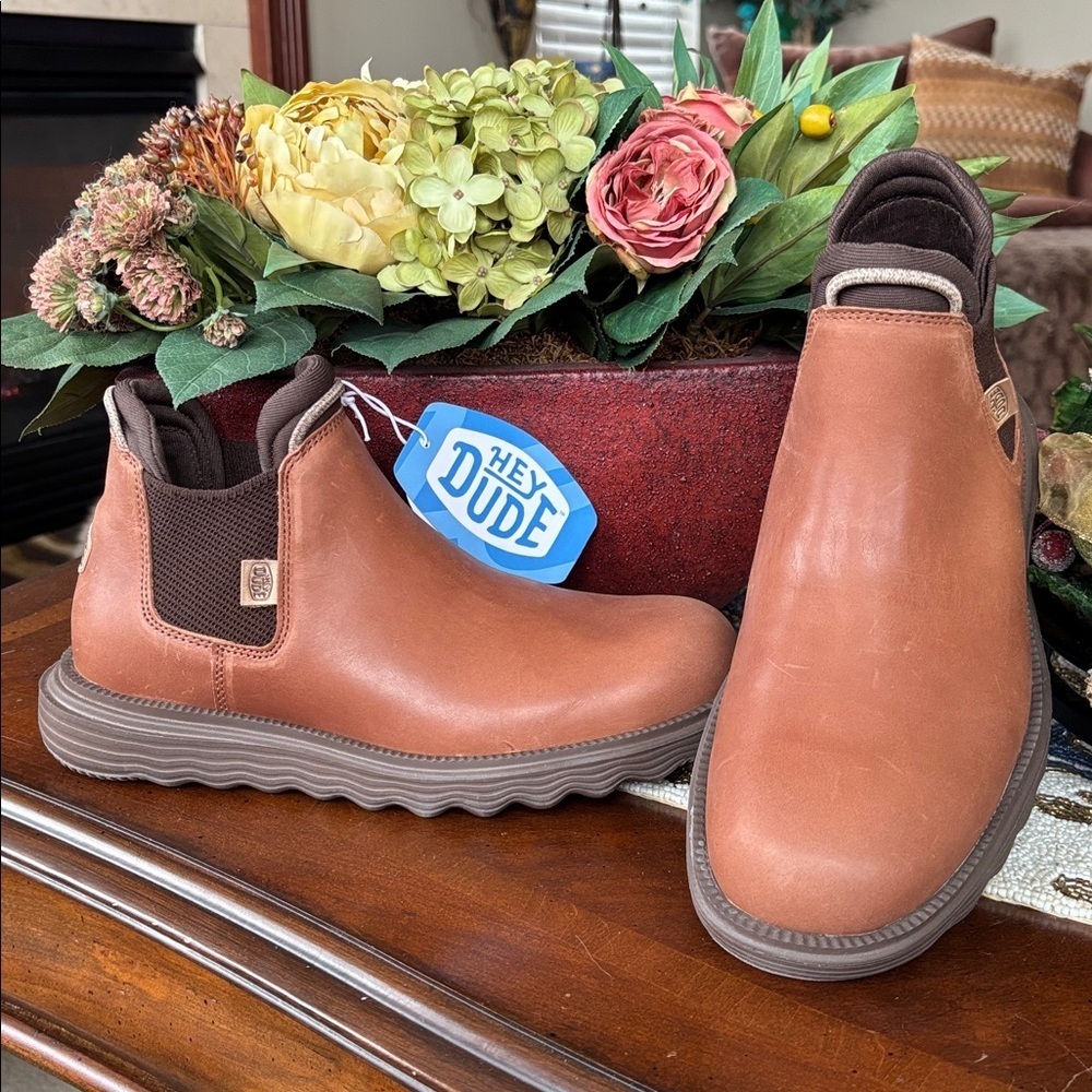 Brand New Hey Dude Branson Boot Craft Leather Cognac Slip On Casual Ankle Boots - Picture 16 of 16